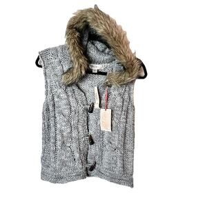 Degree Faux Fur Vest Sweater Knit Sleeveless Brown Gray Size Large